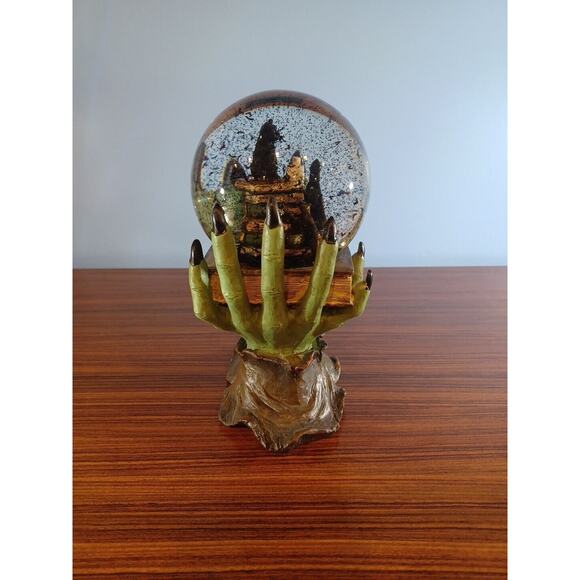 Halloween Spooky Witch Hand Black Cat Book of Spells Water Globe with Black Bats - Picture 5 of 16